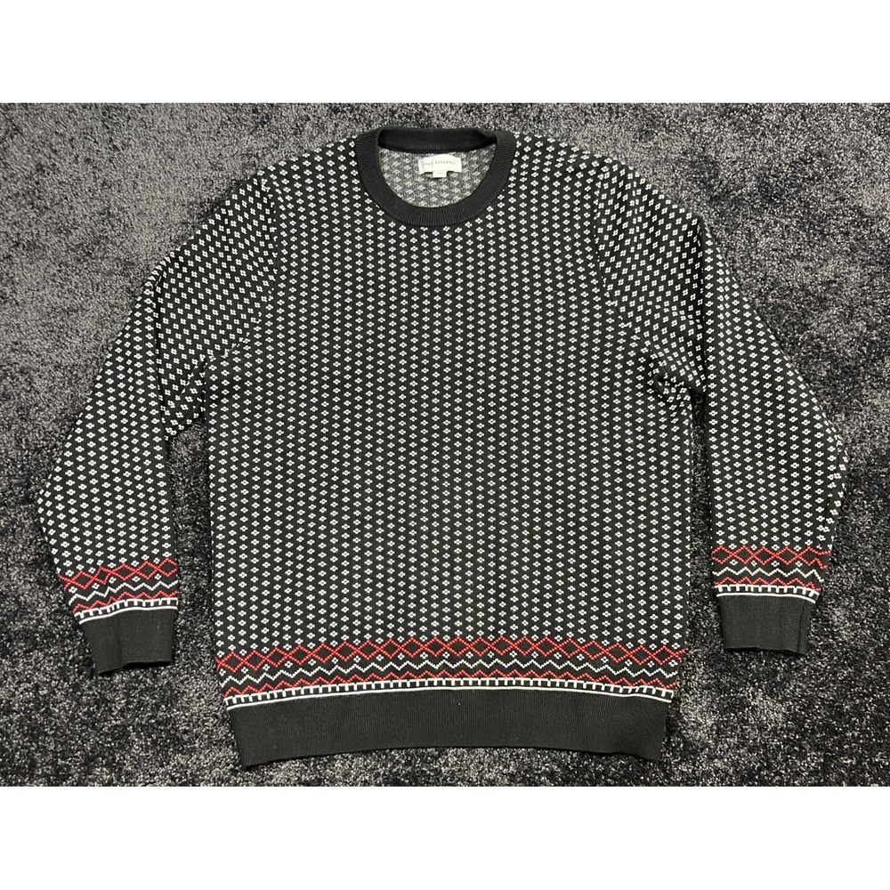 Free Assembly Men's Large Black Patterned Long Sleeve‎ Crew Neck Sweater